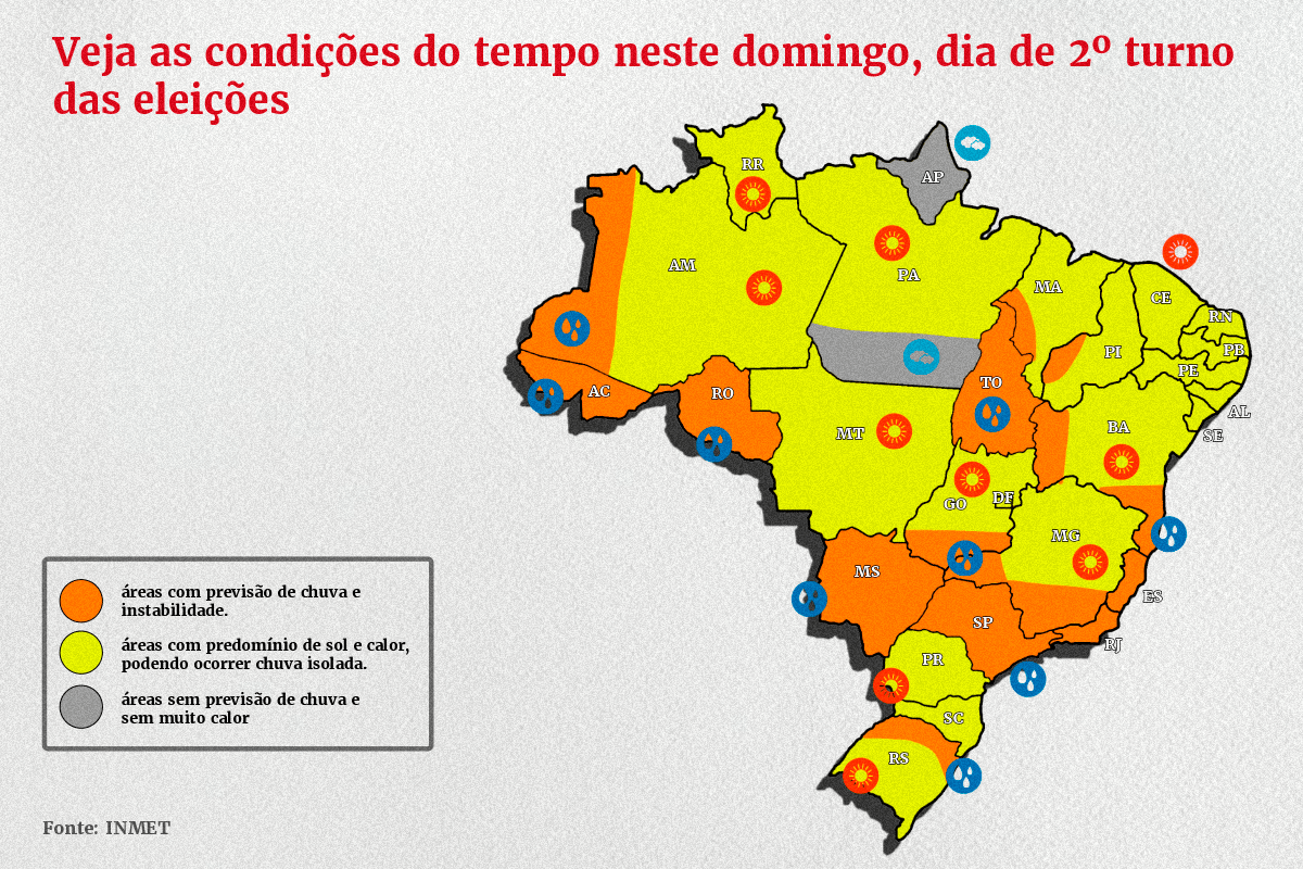 Previsão do tempo para 25 de outubro