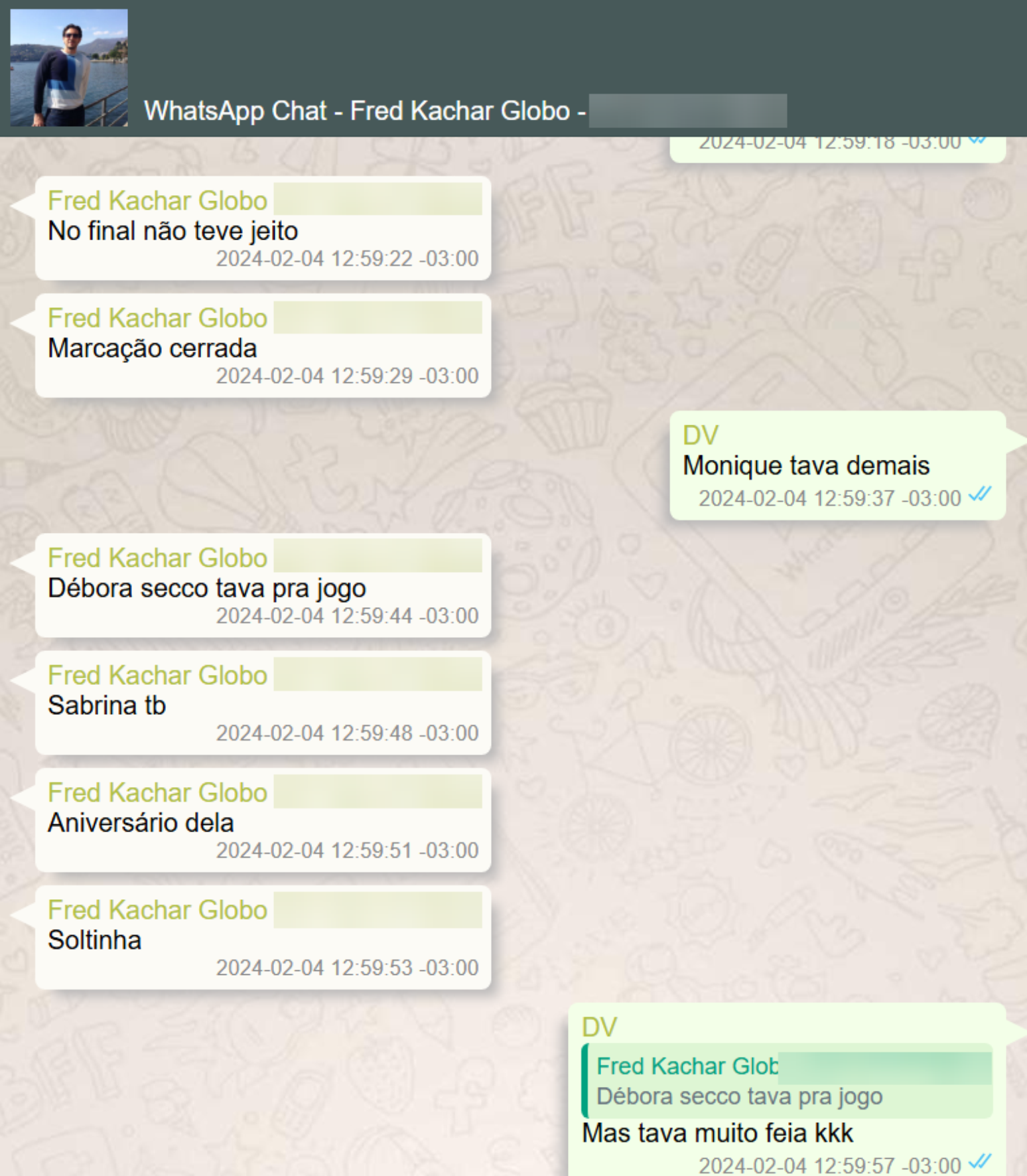 Conversas entre o ex-diretor-geral de Mídia Impressa e Rádios do Grupo Globo, Frederic Kachar, e o ex-banqueiro Daniel Vorcaro