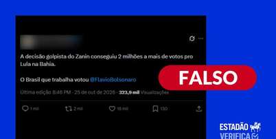 &Eacute; falso que prorroga&ccedil;&atilde;o do hor&aacute;rio de vota&ccedil;&atilde;o deu 2 milh&otilde;es de votos a mais para Lula na Bahia Foto: Reprodu&ccedil;&atilde;o/Redes Sociais / Estad&atilde;o